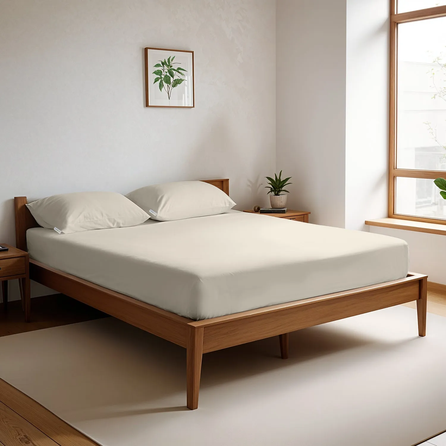 100% Egyptian Cotton 3PC Fitted Sheet 180X200 30CM Cotton Home Sateen Cream