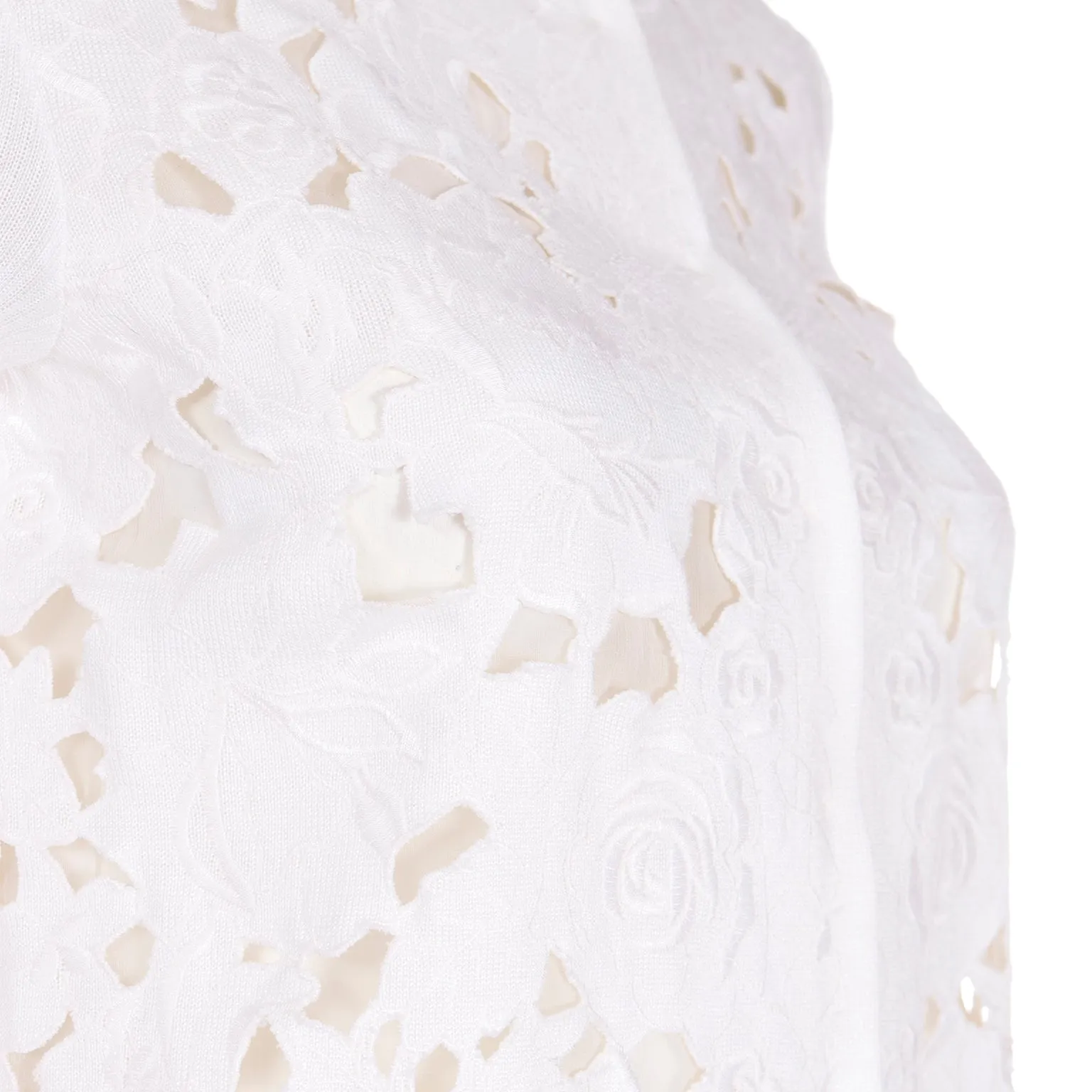 2000s Valentino White Cotton Cardigan Sweater s Cutwork & Embroidery