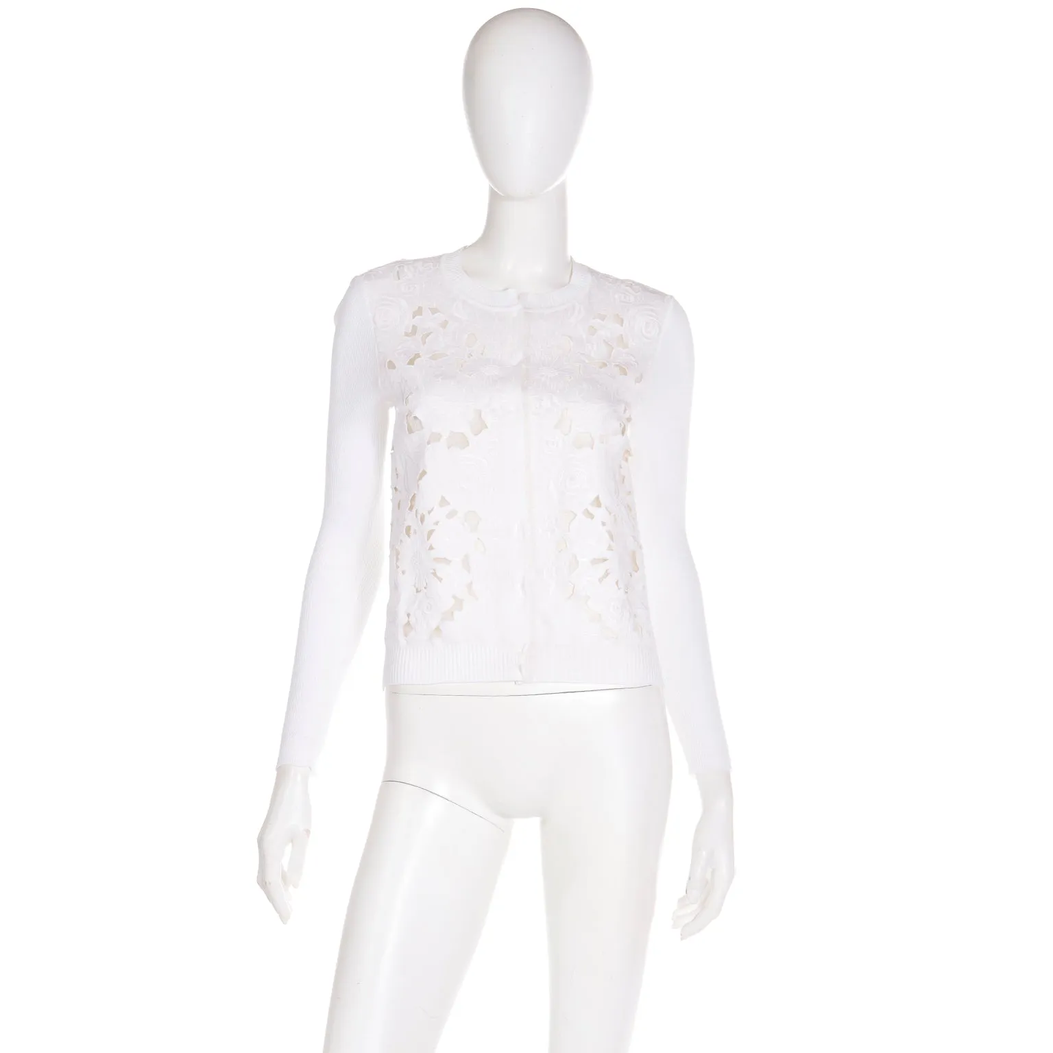 2000s Valentino White Cotton Cardigan Sweater s Cutwork & Embroidery