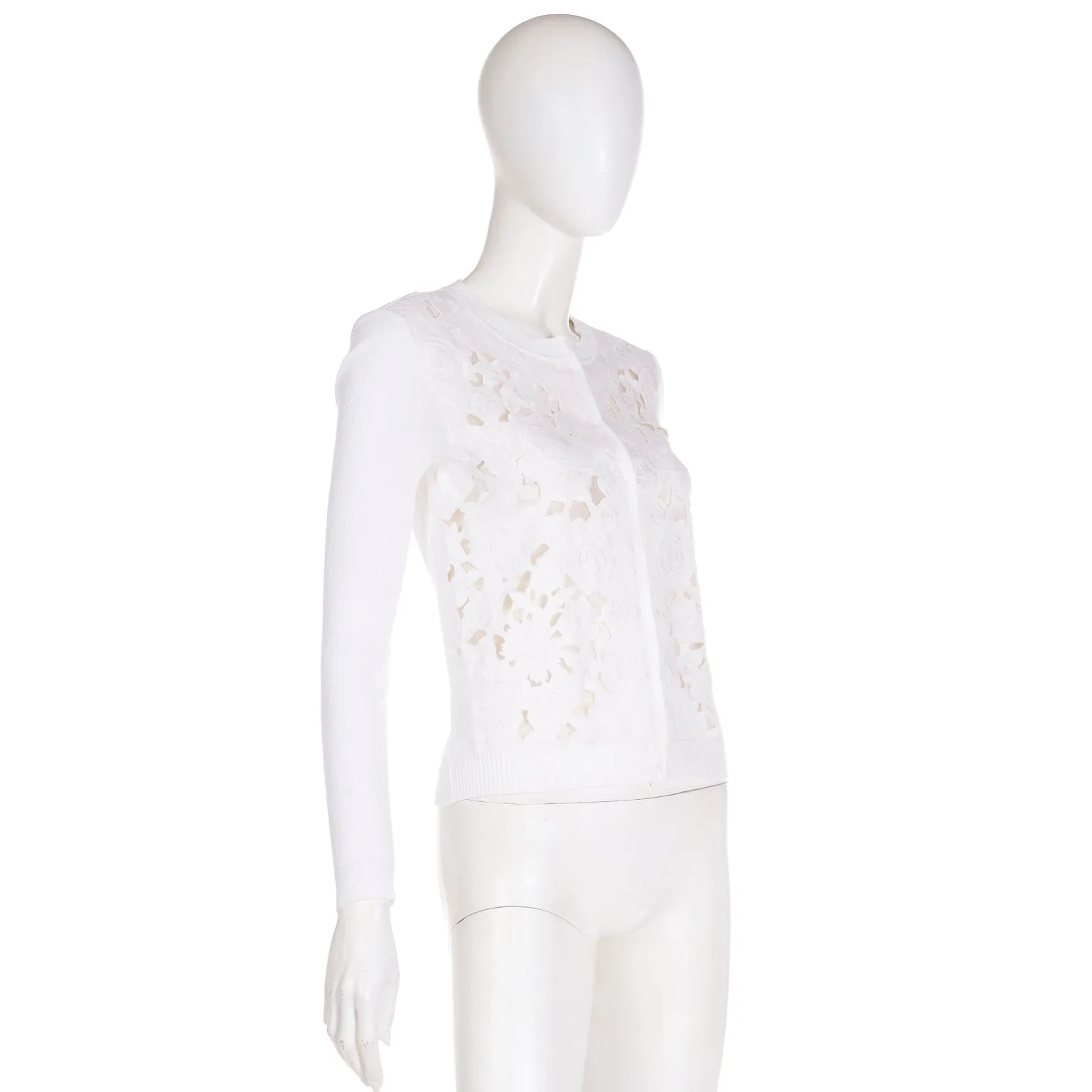 2000s Valentino White Cotton Cardigan Sweater s Cutwork & Embroidery