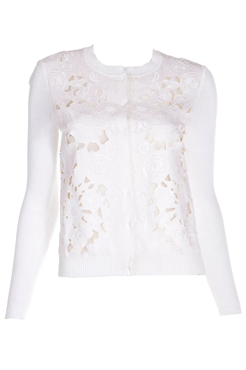 2000s Valentino White Cotton Cardigan Sweater s Cutwork & Embroidery