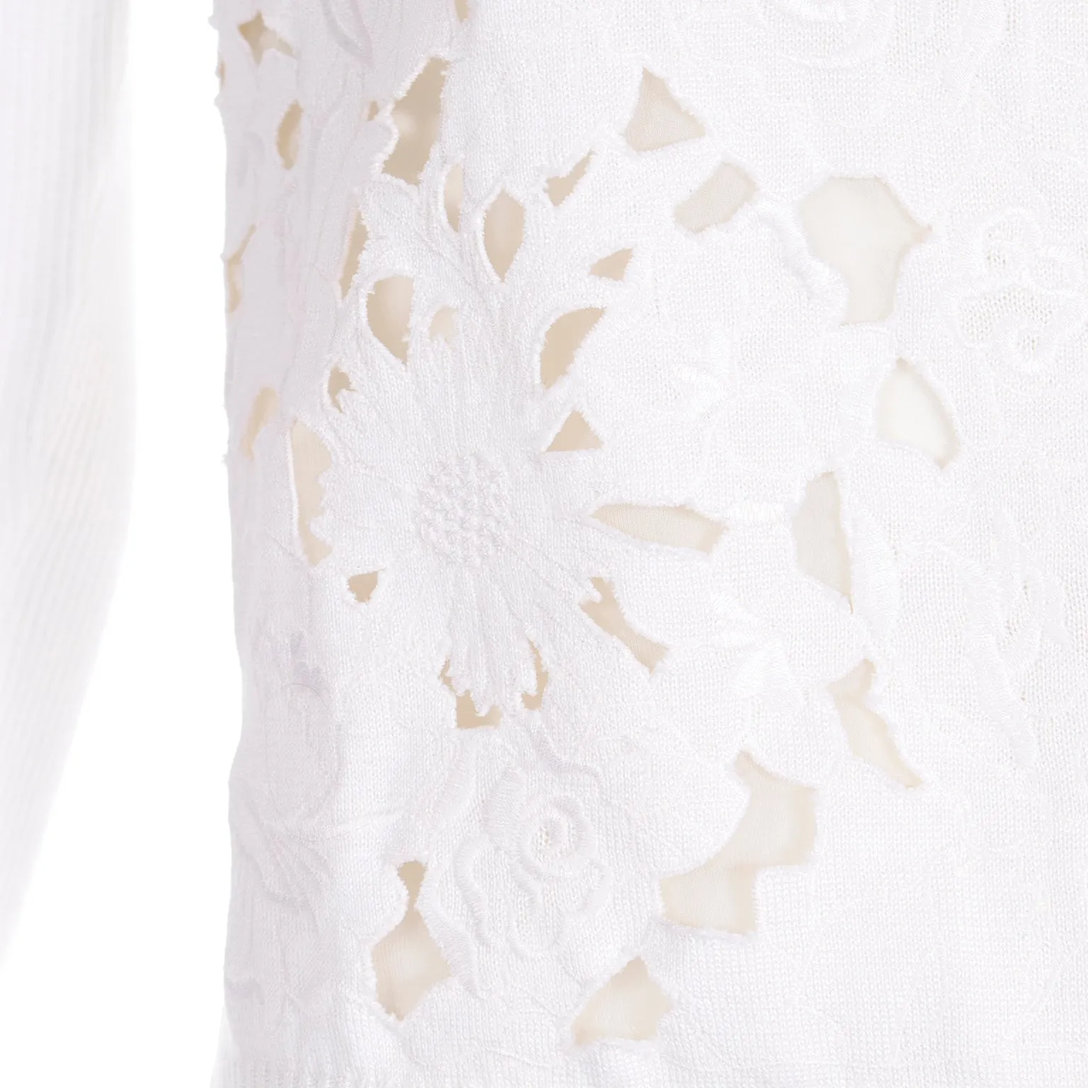 2000s Valentino White Cotton Cardigan Sweater s Cutwork & Embroidery