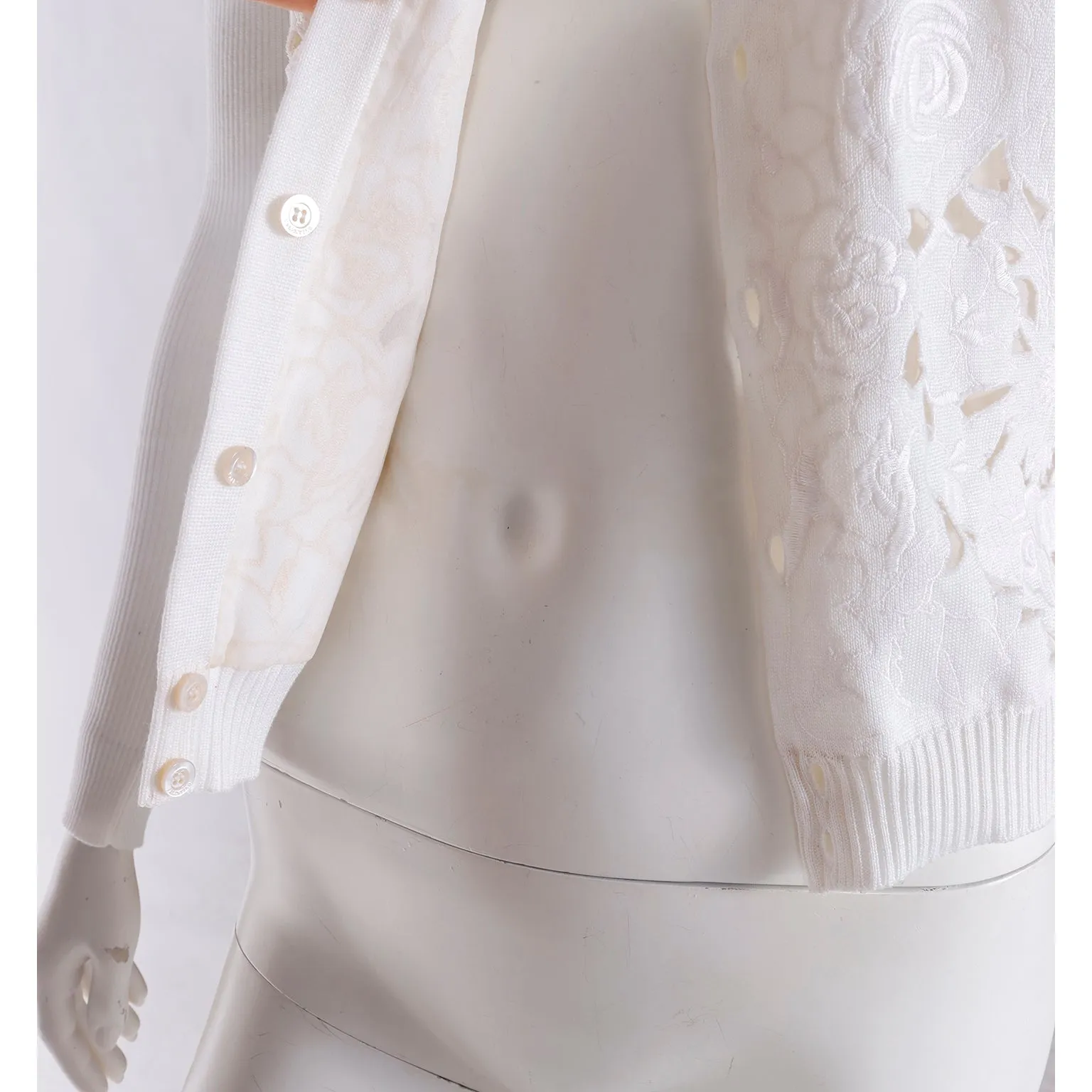 2000s Valentino White Cotton Cardigan Sweater s Cutwork & Embroidery