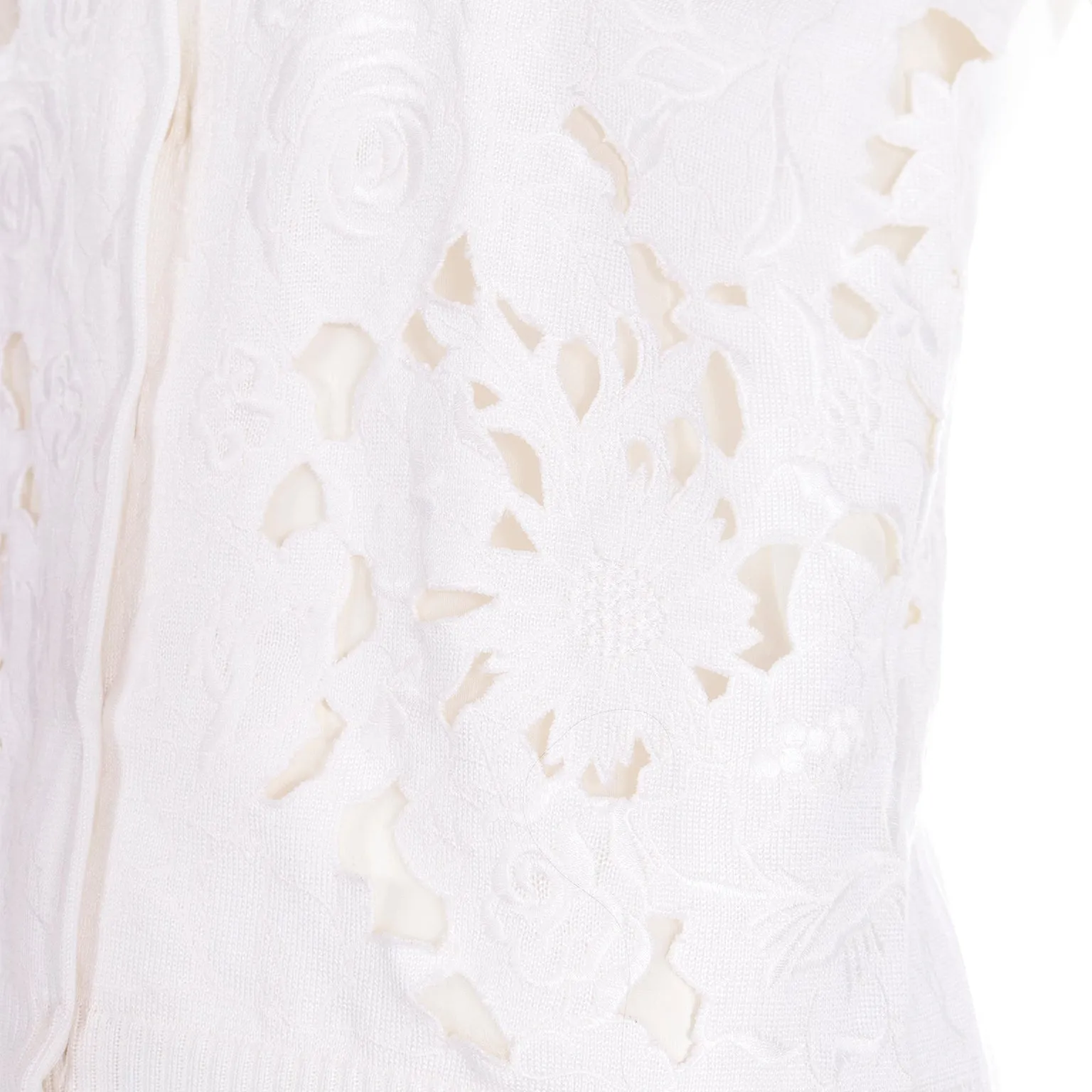 2000s Valentino White Cotton Cardigan Sweater s Cutwork & Embroidery