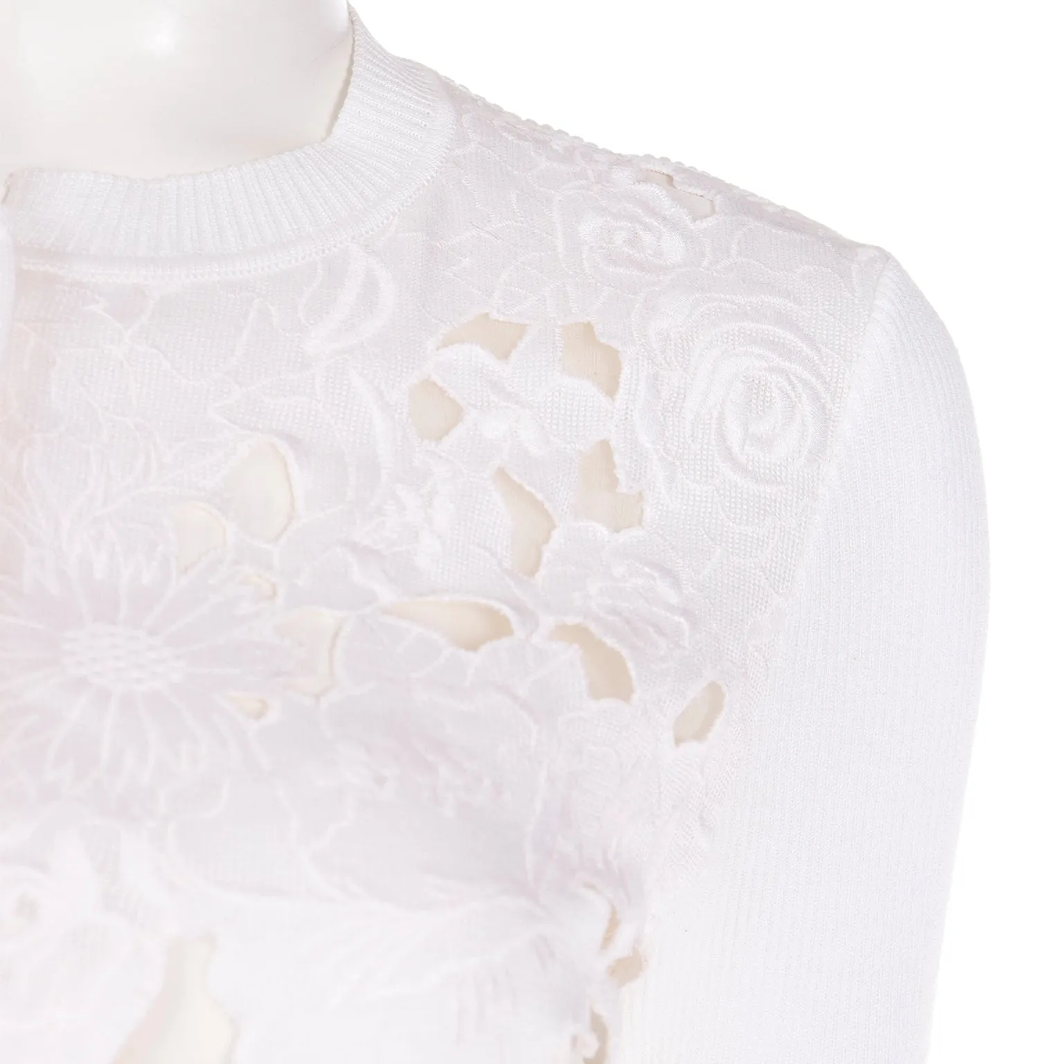 2000s Valentino White Cotton Cardigan Sweater s Cutwork & Embroidery