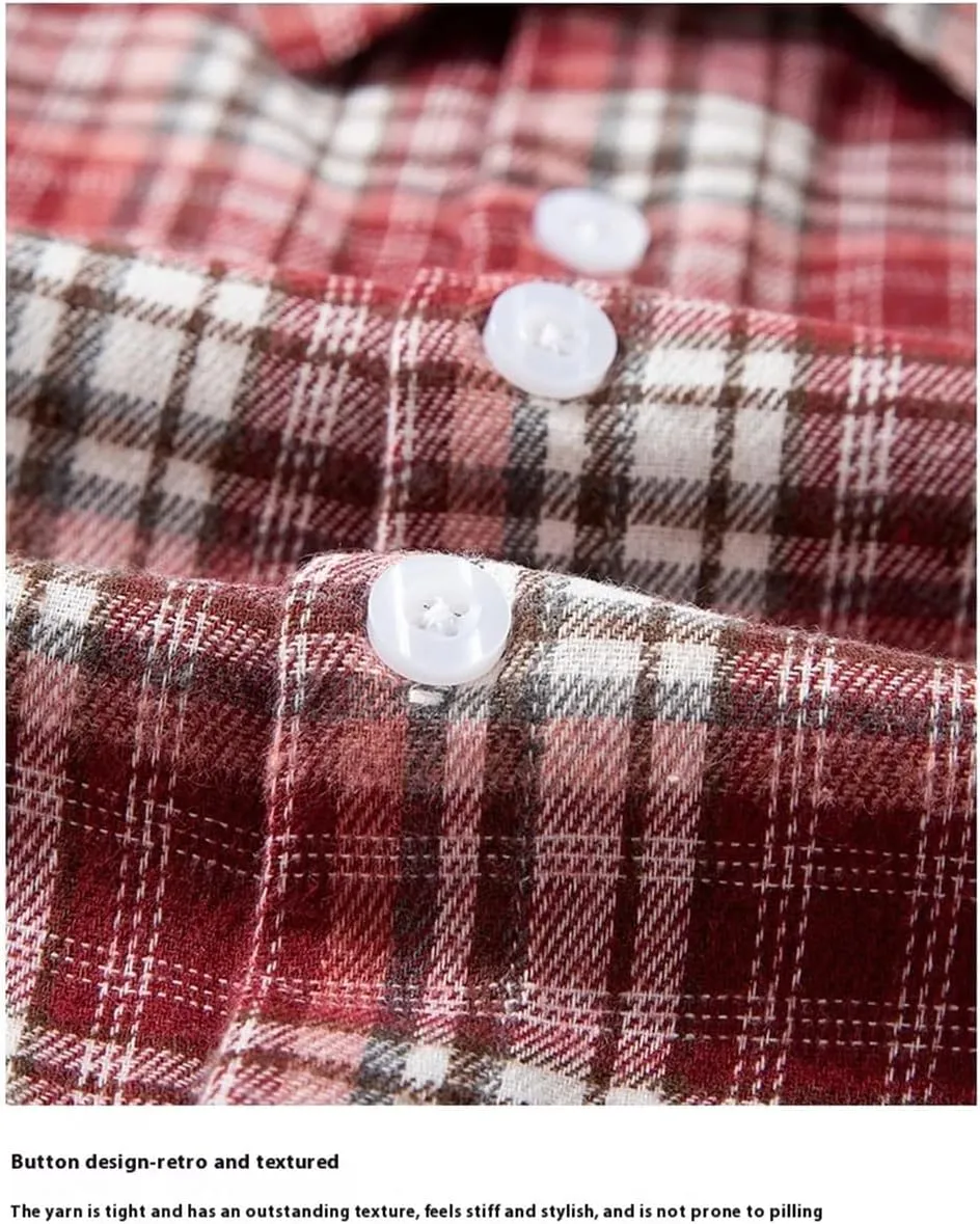 2025 Men's Checkered Shirt Spring Fall Long Sleeve Business Checked Dress Shirts with Pocket