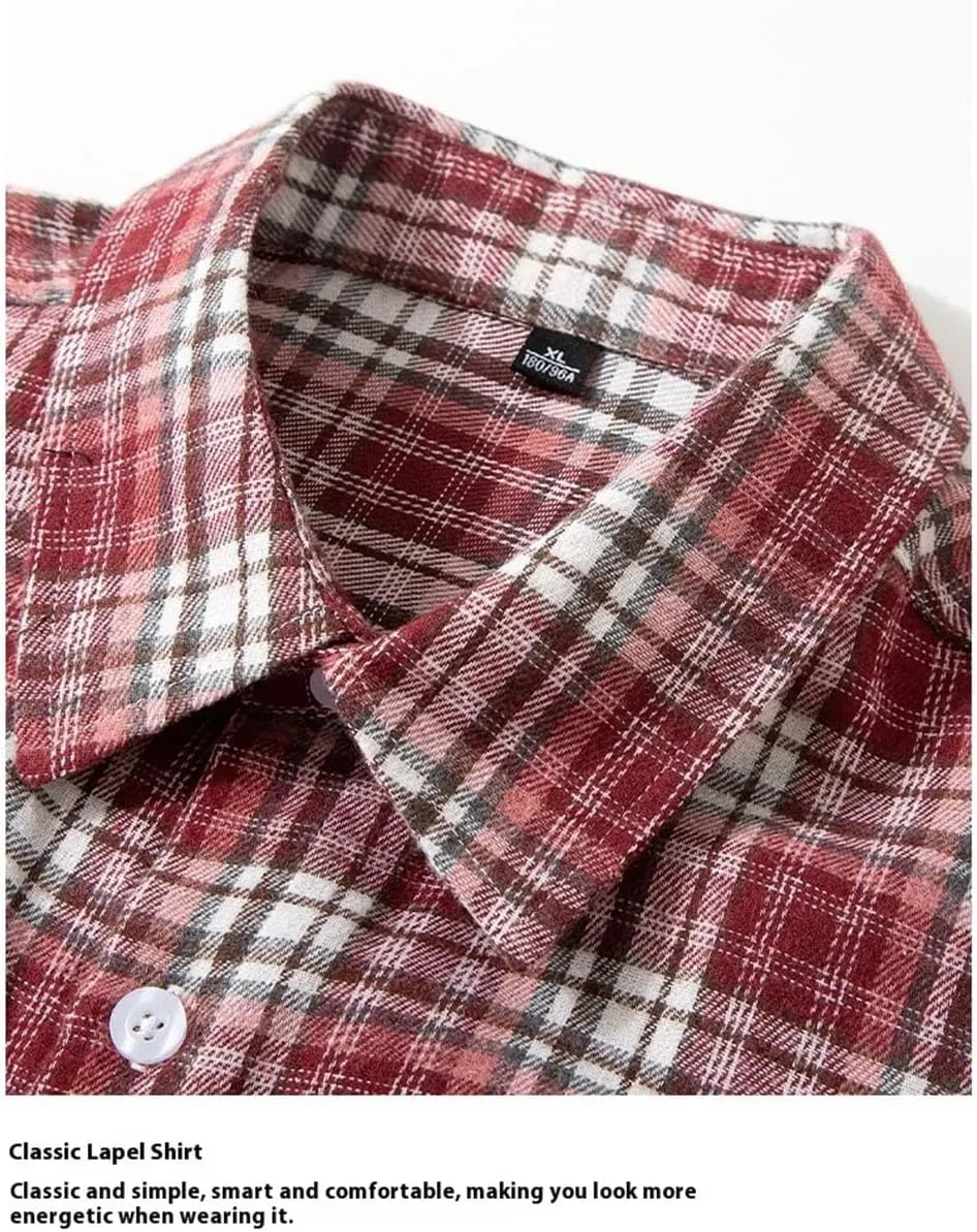 2025 Men's Checkered Shirt Spring Fall Long Sleeve Business Checked Dress Shirts with Pocket