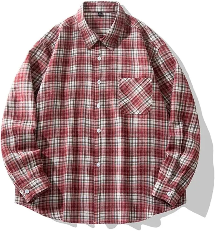 2025 Men's Checkered Shirt Spring Fall Long Sleeve Business Checked Dress Shirts with Pocket