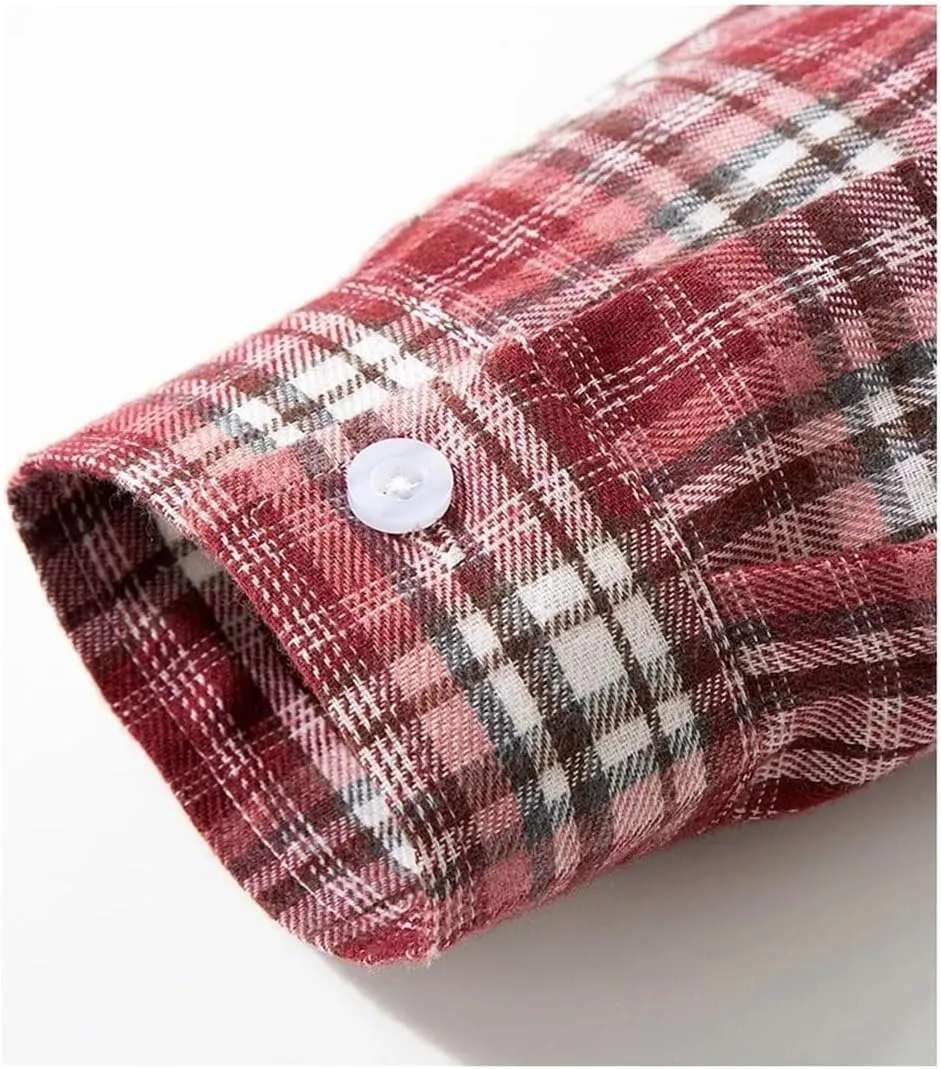 2025 Men's Checkered Shirt Spring Fall Long Sleeve Business Checked Dress Shirts with Pocket
