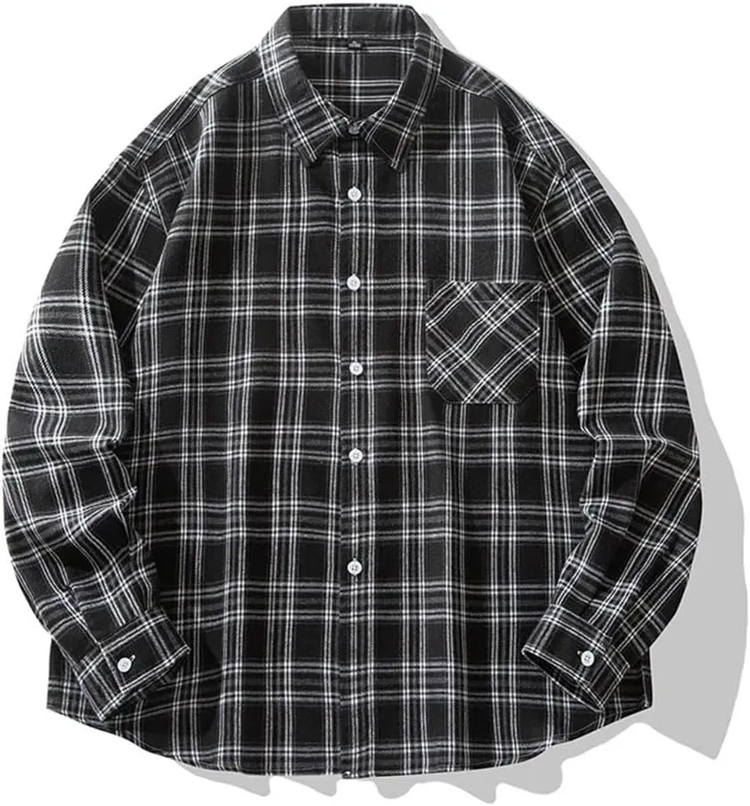 2025 Men's Checkered Shirt Spring Fall Long Sleeve Business Checked Dress Shirts with Pocket