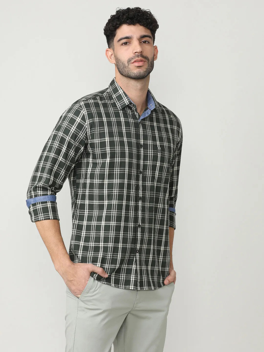 Bottle Green Oxford Checks Shirt With Pocket