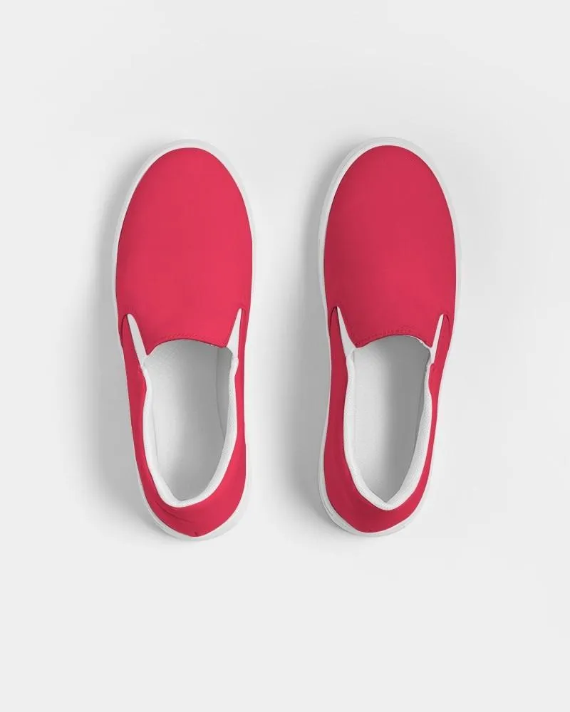 Bright Pink Red Slip-On Canvas Sneakers | Women's | Bright Pure Pink Red | C0M100Y75K0