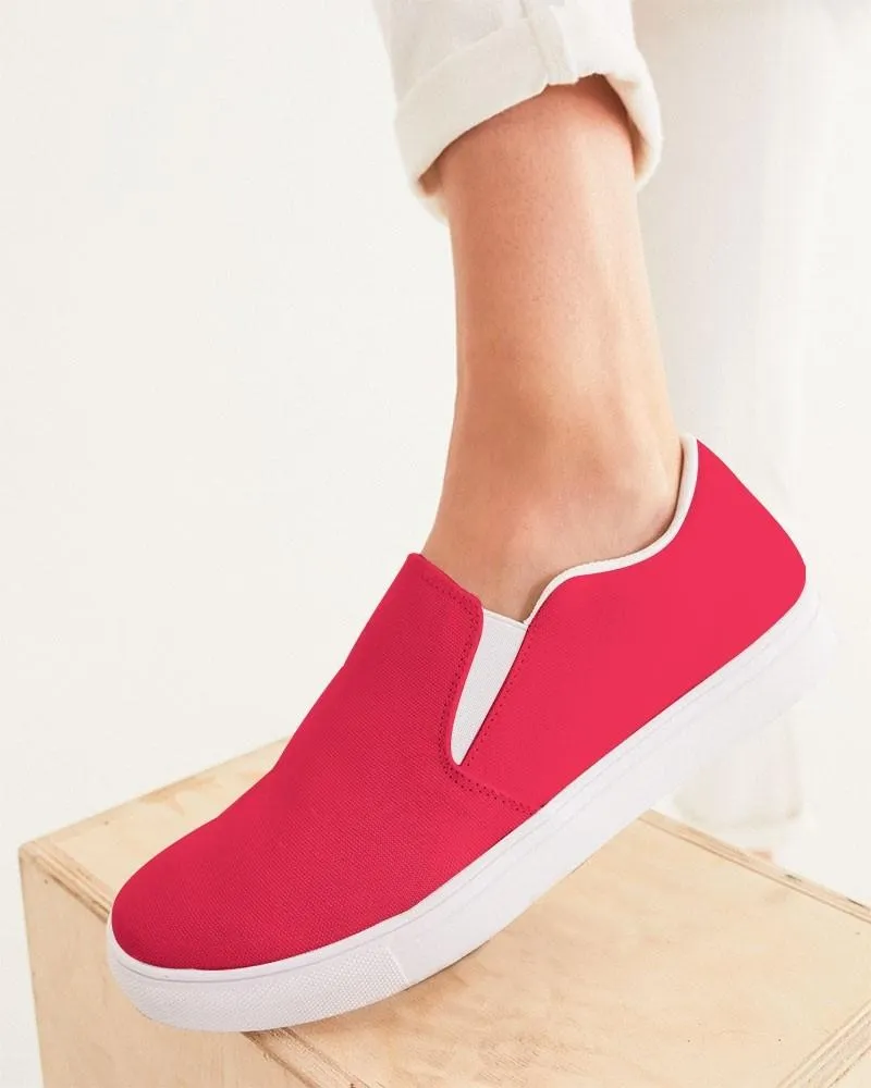 Bright Pink Red Slip-On Canvas Sneakers | Women's | Bright Pure Pink Red | C0M100Y75K0