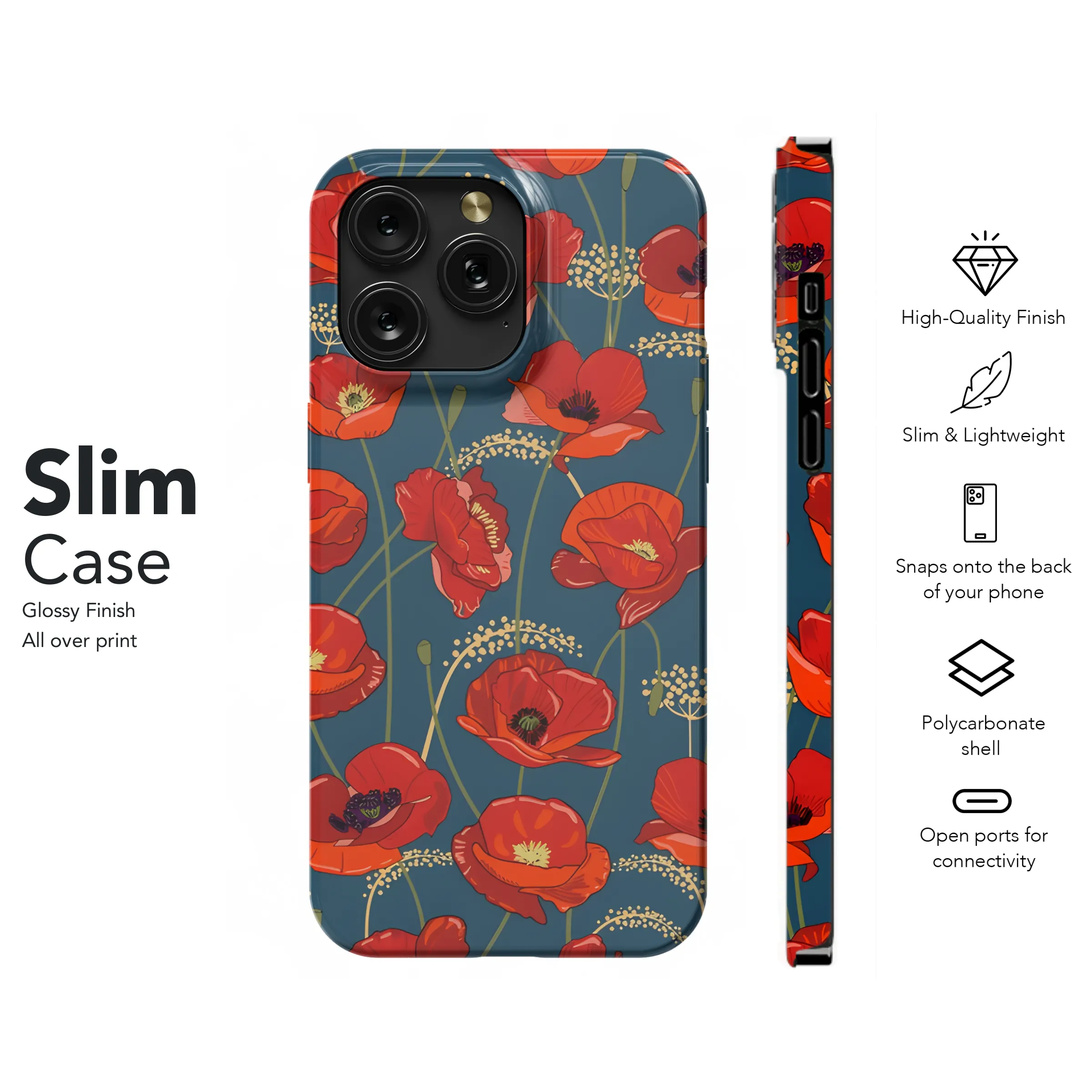 Bright Red Poppy Flowers Phone Case iPhone Samsung Cover Pixel 2570