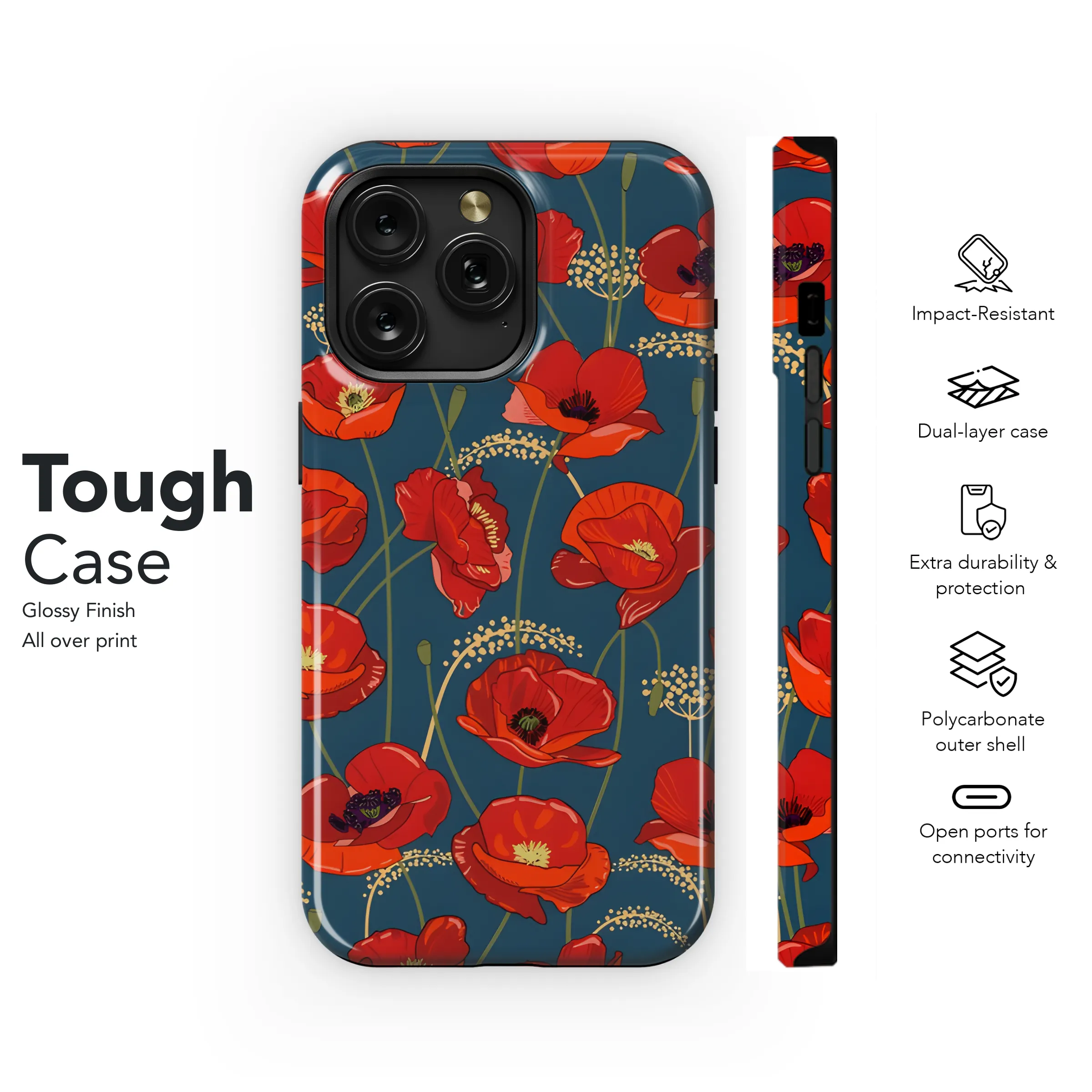 Bright Red Poppy Flowers Phone Case iPhone Samsung Cover Pixel 2570