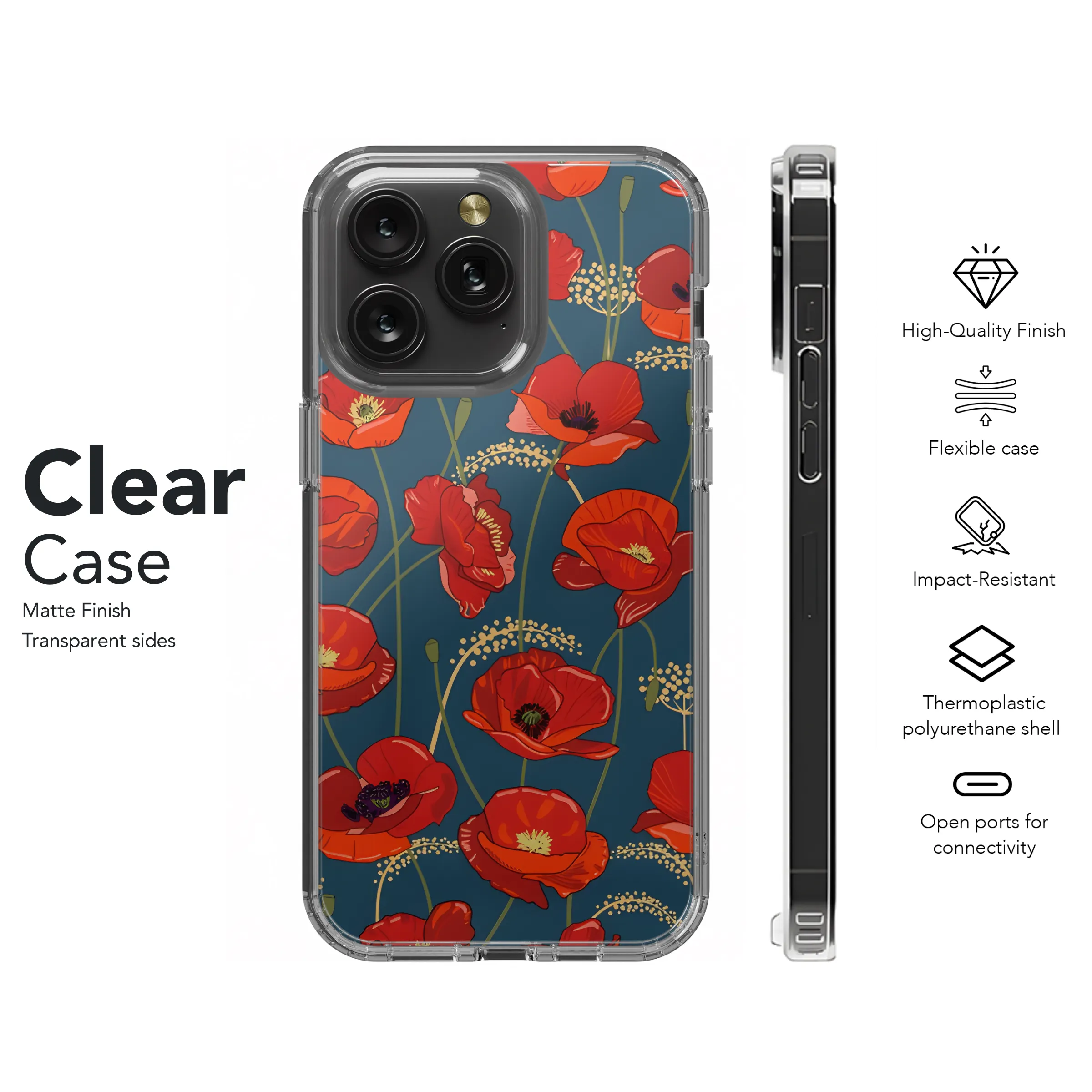 Bright Red Poppy Flowers Phone Case iPhone Samsung Cover Pixel 2570