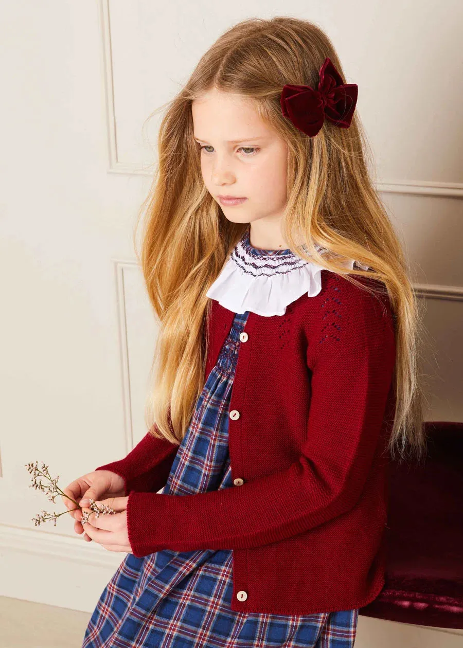 Eaton Checked Hand Smocked Short Sleeve Dress in Navy (12mths-10yrs)