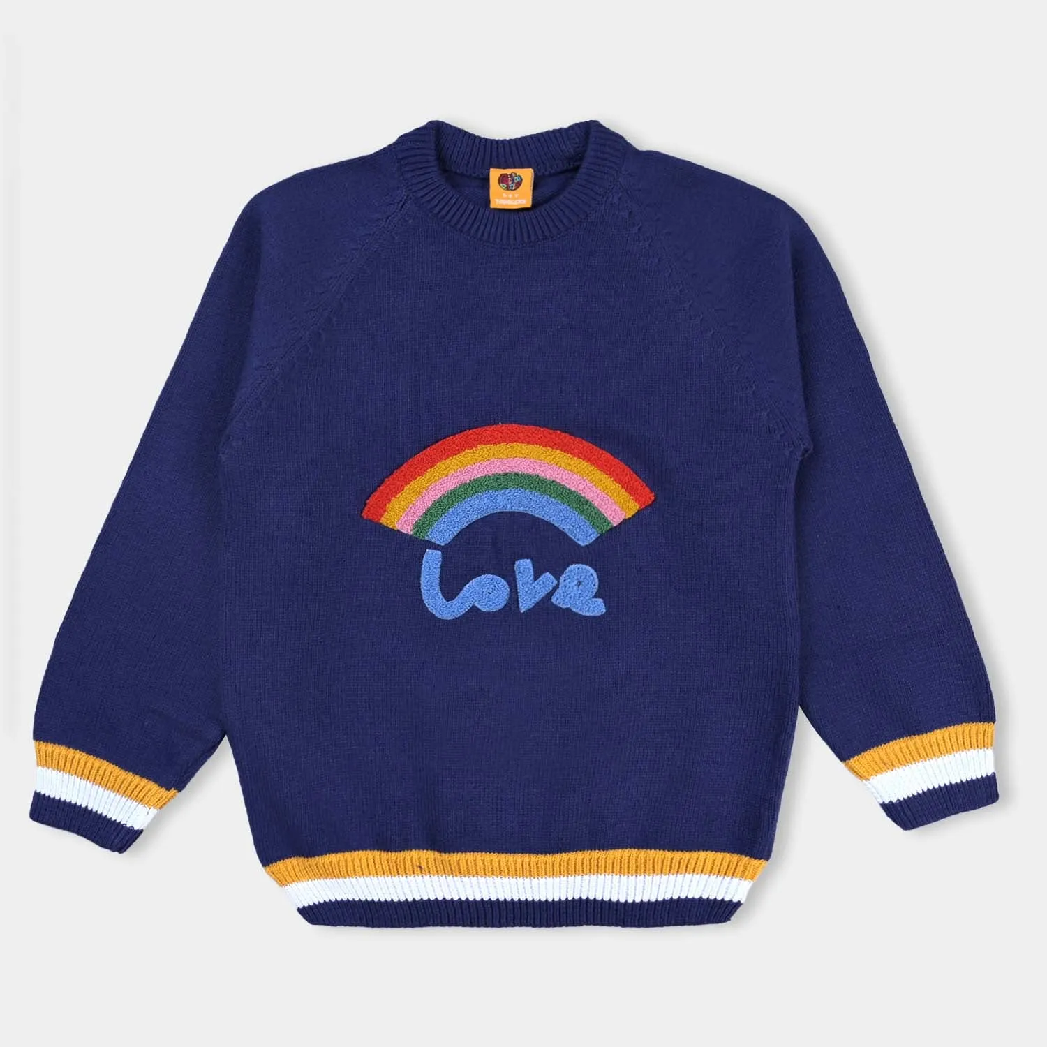 Girls Cotton Full Sleeves Sweater Fox Embroidered-Navy Blue