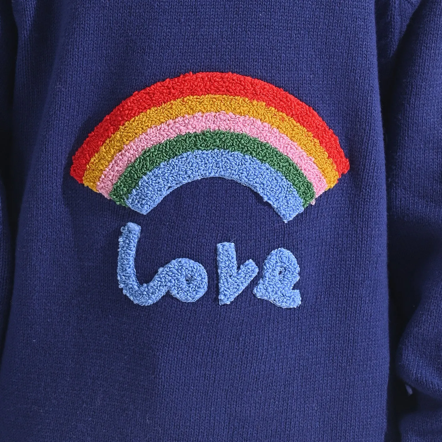 Girls Cotton Full Sleeves Sweater Fox Embroidered-Navy Blue