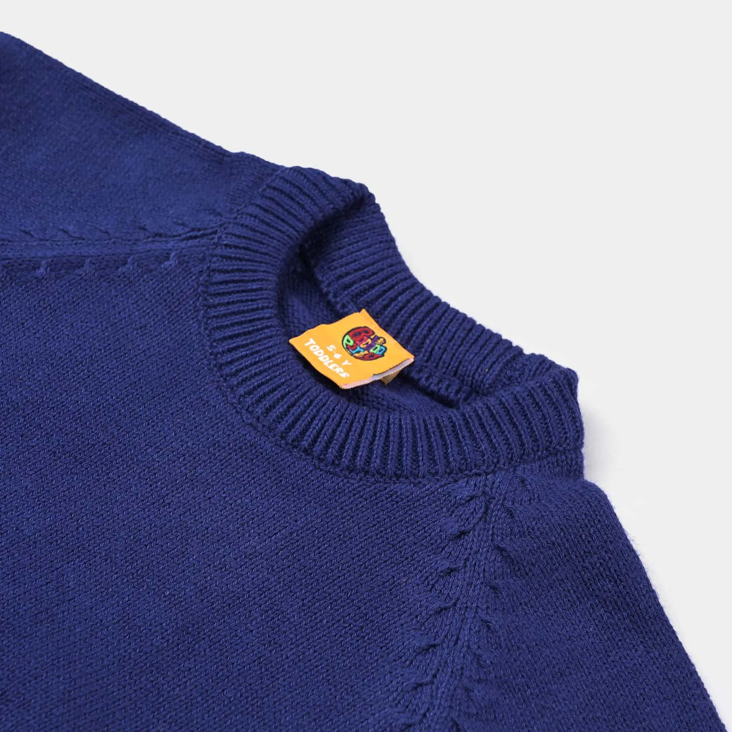 Girls Cotton Full Sleeves Sweater Fox Embroidered-Navy Blue