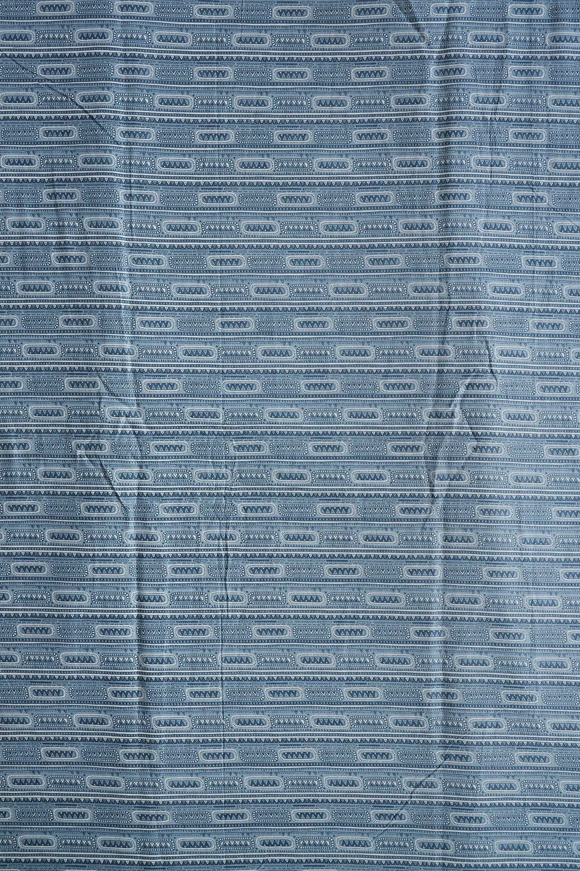 Grey And White Geometric Foil Print On Pure Mul Cotton Fabric