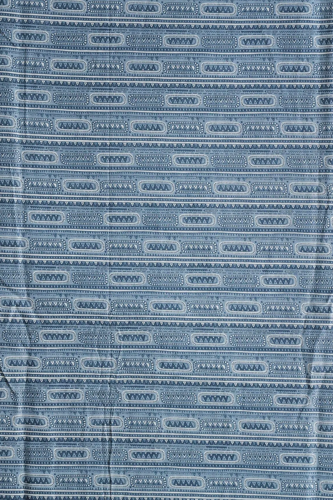 Grey And White Geometric Foil Print On Pure Mul Cotton Fabric