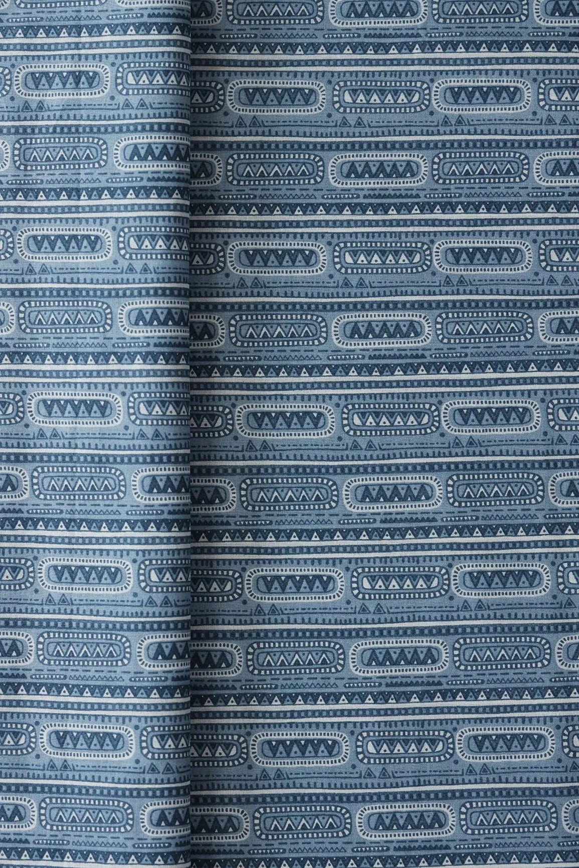 Grey And White Geometric Foil Print On Pure Mul Cotton Fabric