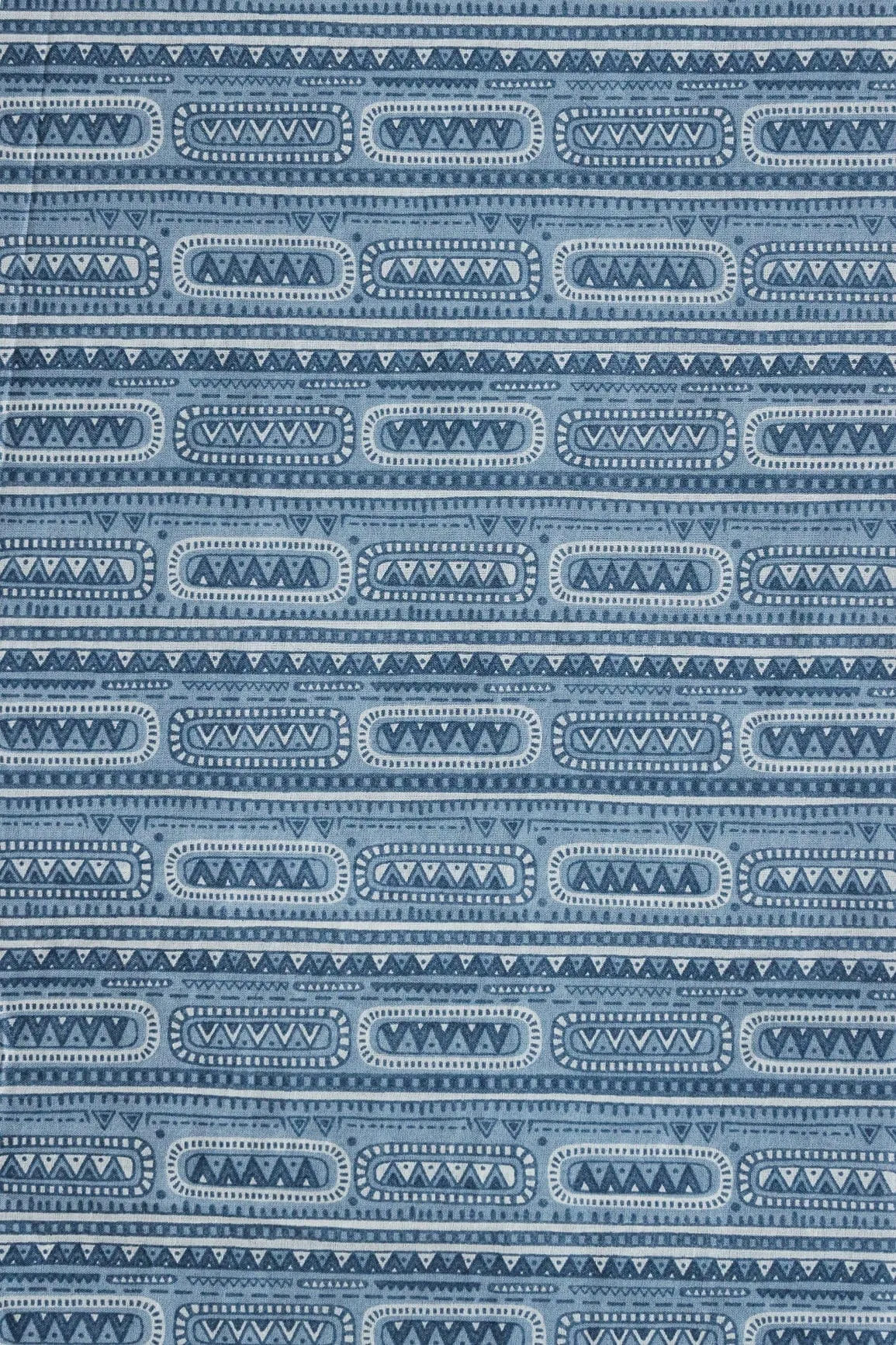 Grey And White Geometric Foil Print On Pure Mul Cotton Fabric