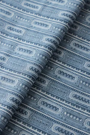 Grey And White Geometric Foil Print On Pure Mul Cotton Fabric