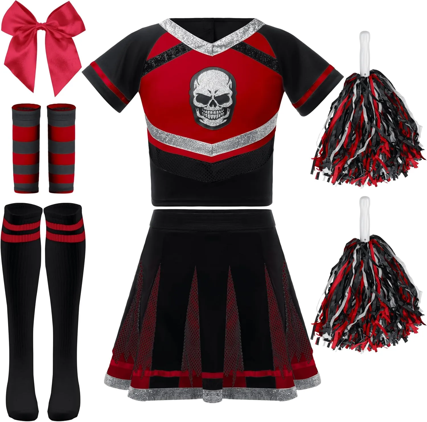 Halloween Cheerleader Costume Girls, Skull Scary