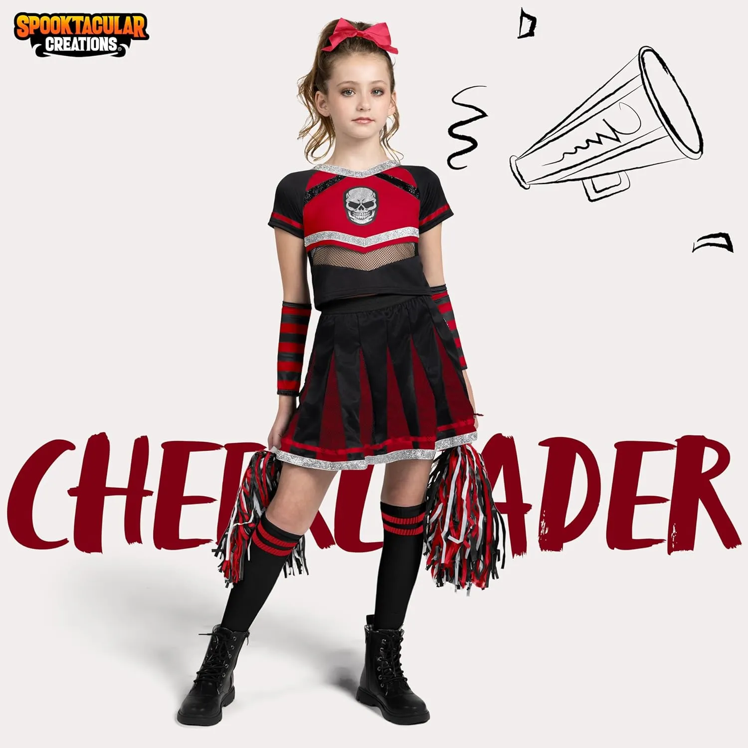 Halloween Cheerleader Costume Girls, Skull Scary