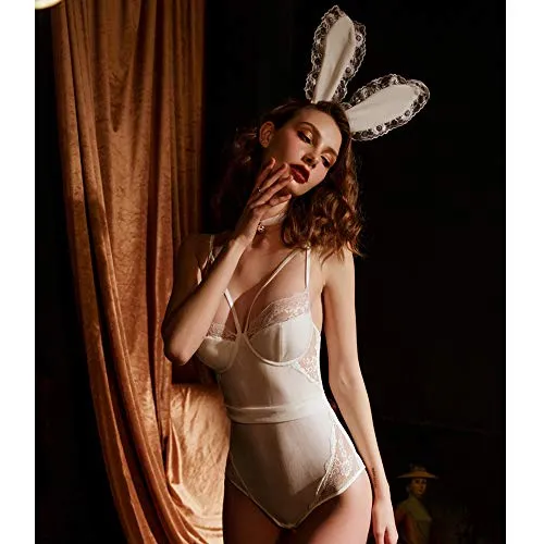 Kadila Store Women's Sexy Bunny Costume Naughty Bunny Cosplay Lingerie Tux and Tails Bodysuit Roleplay Rabbit Outfit Set