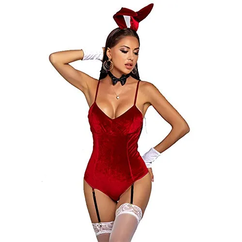 Kadila Store Women's Sexy Bunny Costume Naughty Bunny Cosplay Lingerie Tux and Tails Bodysuit Roleplay Rabbit Outfit Set