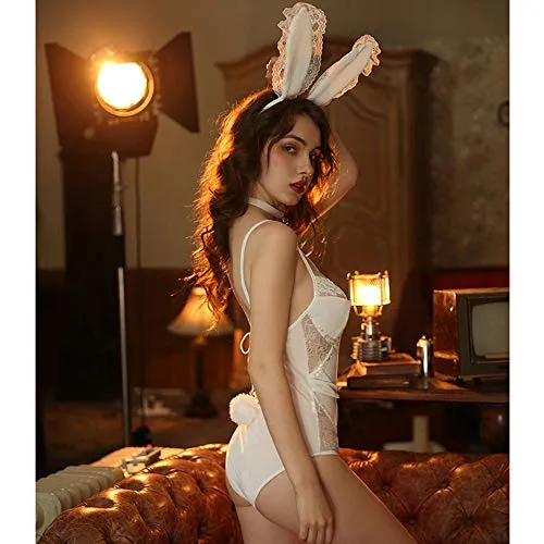 Kadila Store Women's Sexy Bunny Costume Naughty Bunny Cosplay Lingerie Tux and Tails Bodysuit Roleplay Rabbit Outfit Set