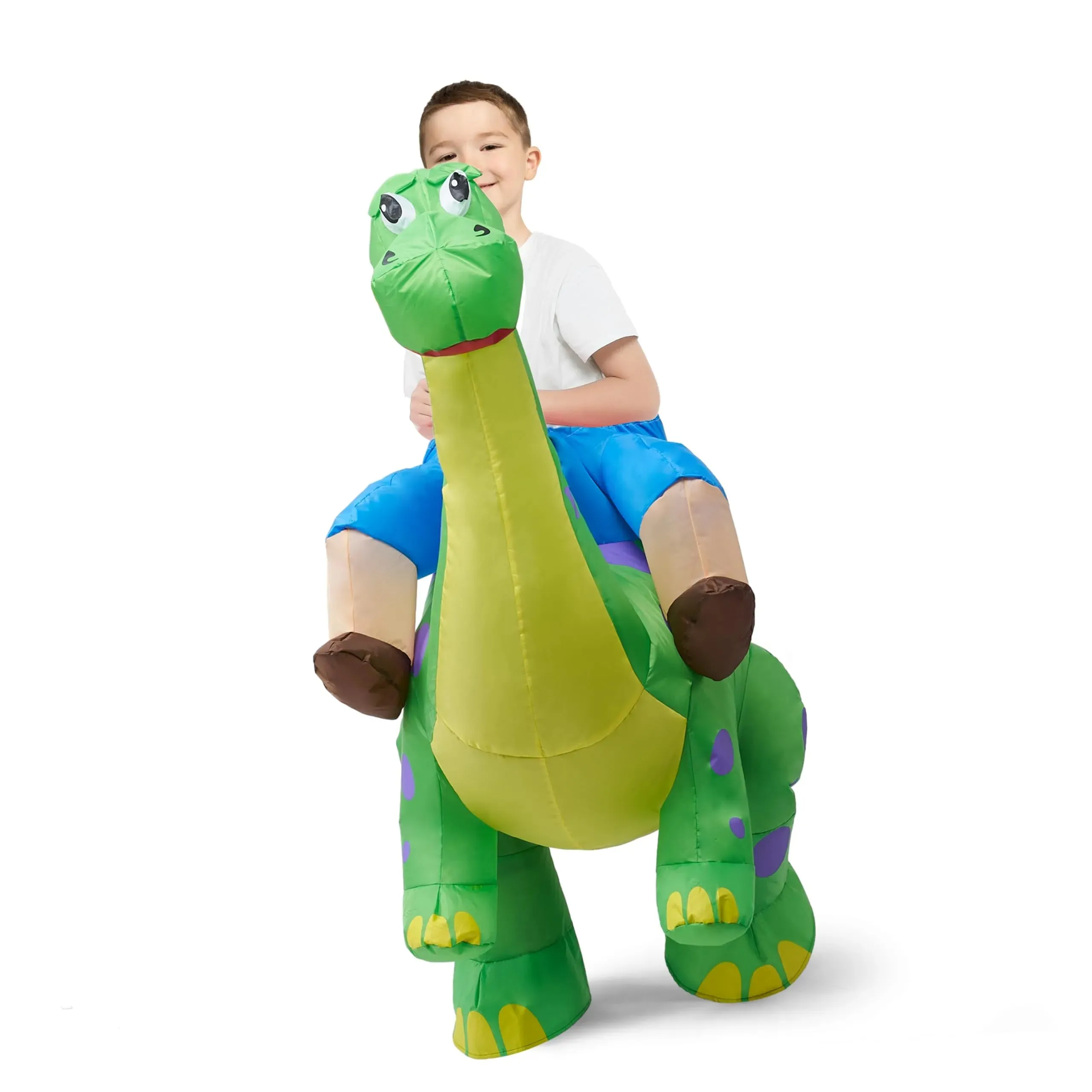 Kids Inflatable Dinosaur Costume, Riding a Green Diplodocus