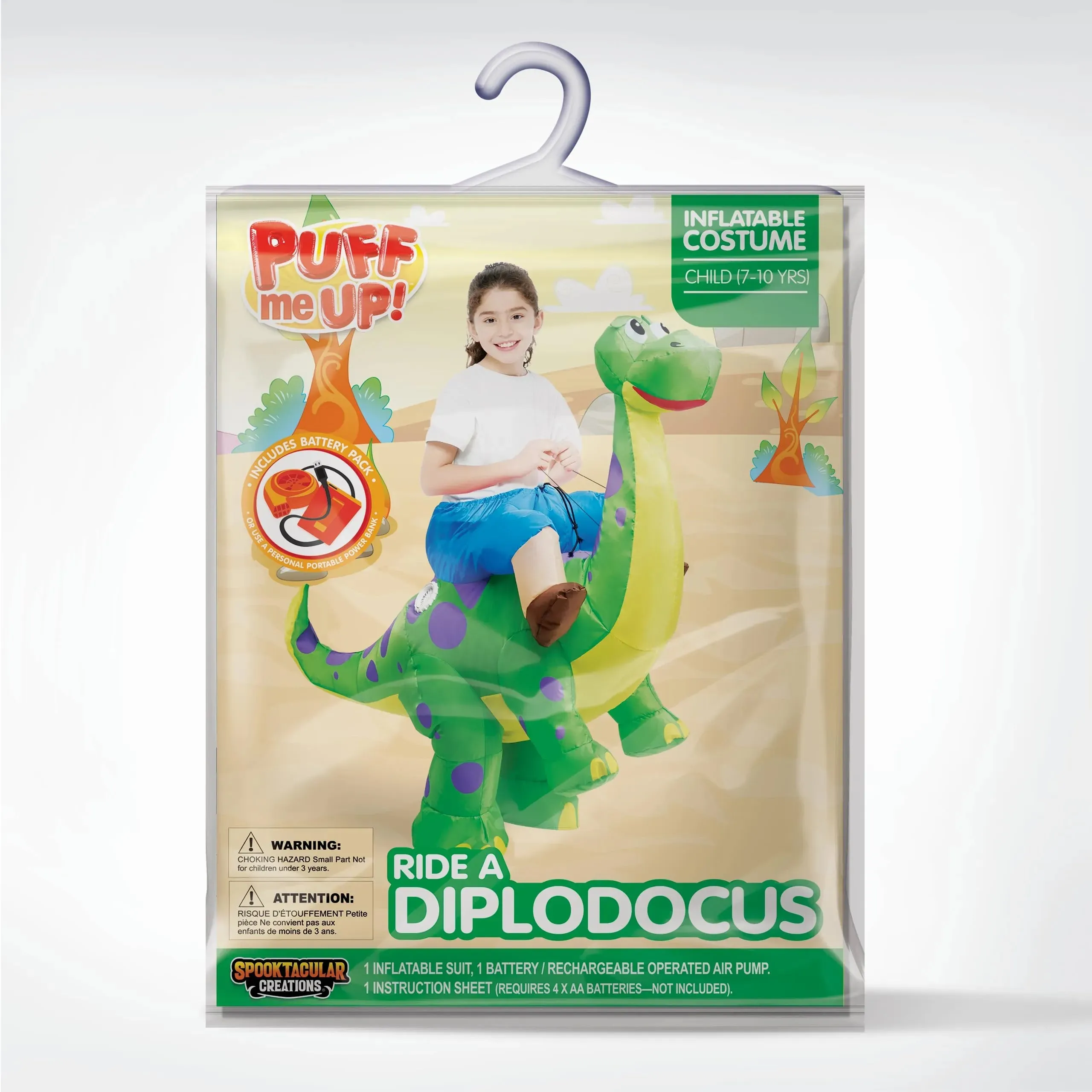 Kids Inflatable Dinosaur Costume, Riding a Green Diplodocus