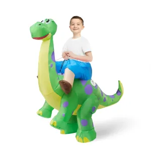 Kids Inflatable Dinosaur Costume, Riding a Green Diplodocus