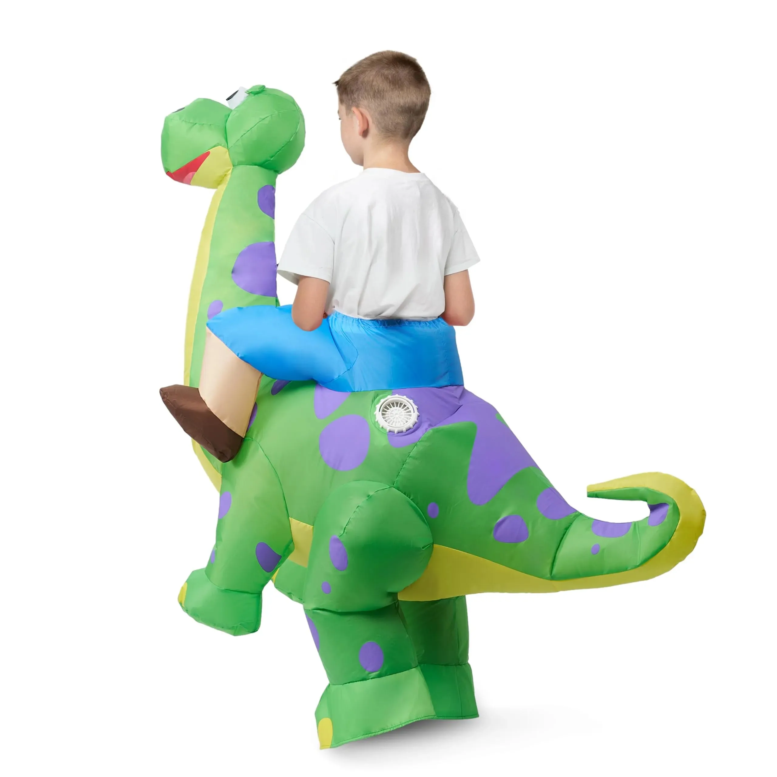 Kids Inflatable Dinosaur Costume, Riding a Green Diplodocus