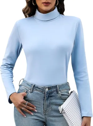 KYLELOVE Womens Turtleneck Long Sleeve Thermal Shirts Basic Slim Fitted Layering Undershirts Fall Winter Tops