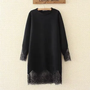 Lace Decoration O-neck Ladies Long Sleeve Sweatshirt
