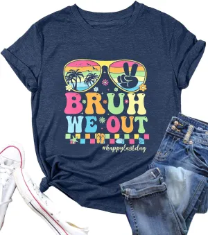 Last Day of School Teacher Shirt Womens Schools Out for Summer T-Shirt Happy Last Day Tee Tops