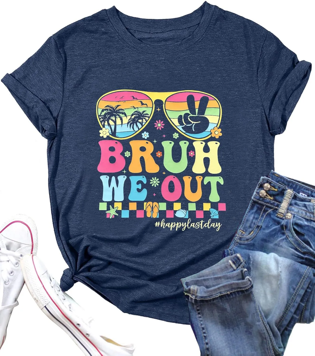 Last Day of School Teacher Shirt Womens Schools Out for Summer T-Shirt Happy Last Day Tee Tops