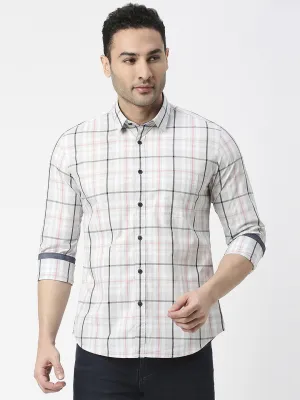 Light Grey Poplin Checked Shirt With Pocket
