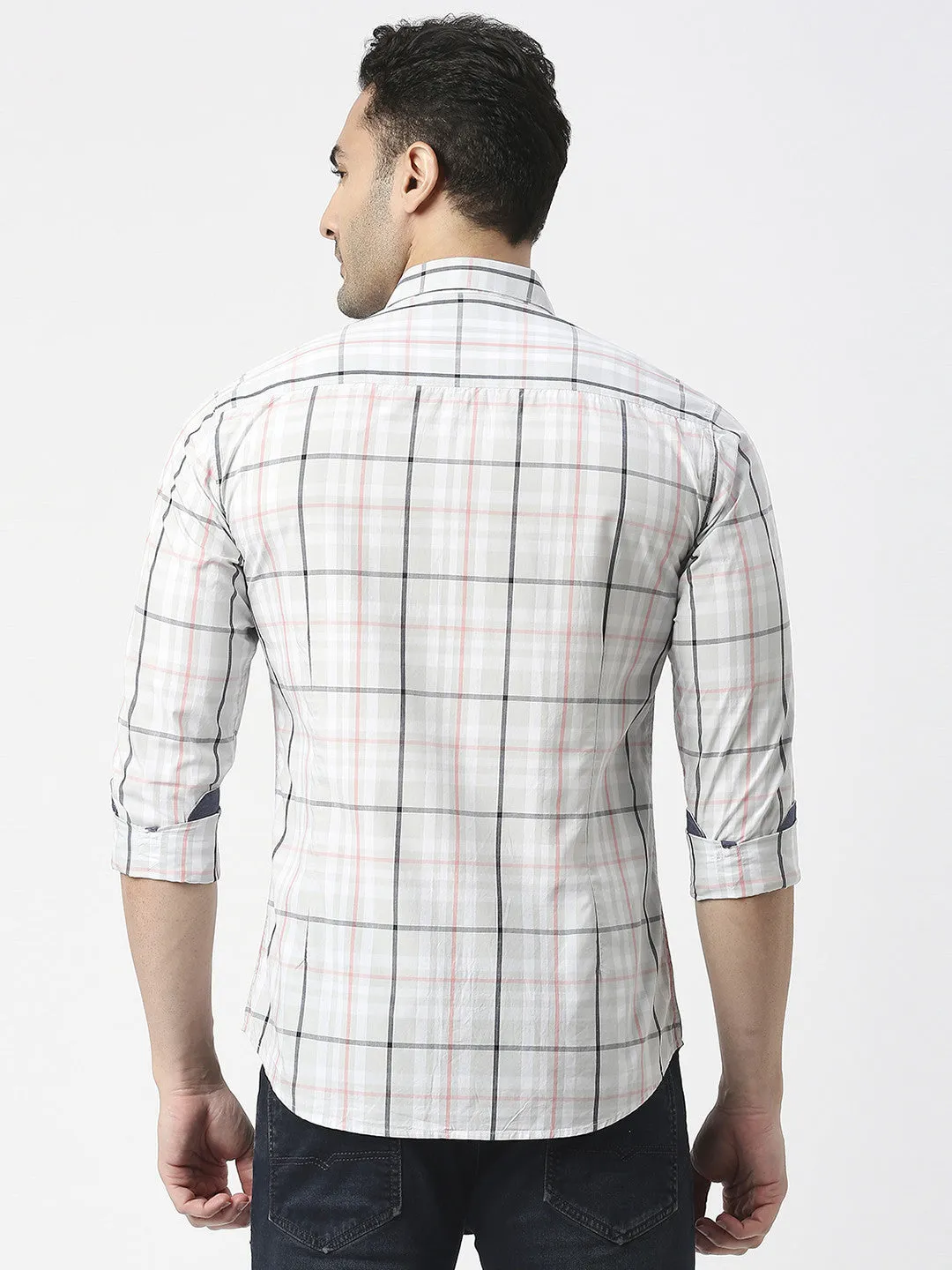 Light Grey Poplin Checked Shirt With Pocket