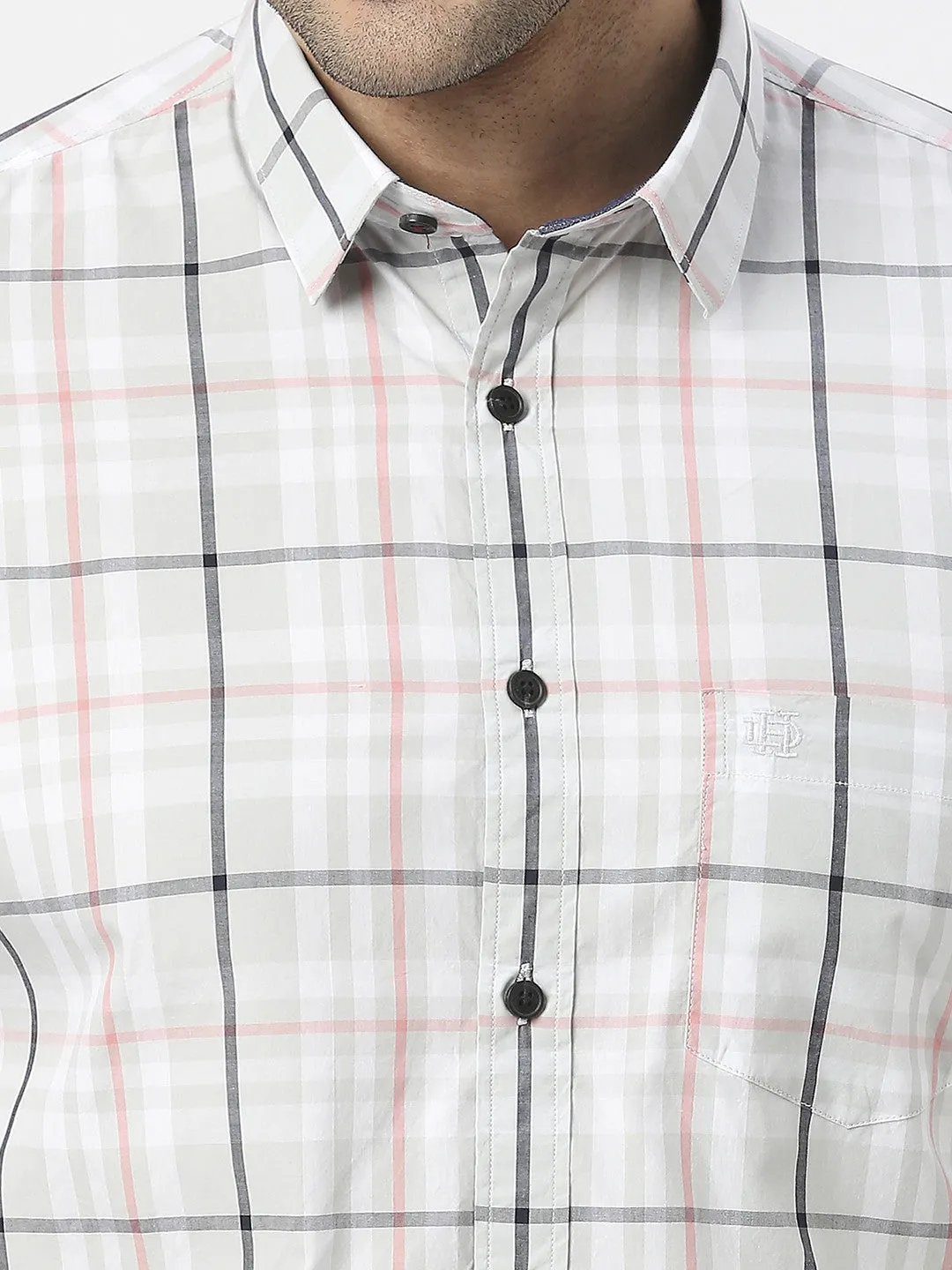 Light Grey Poplin Checked Shirt With Pocket
