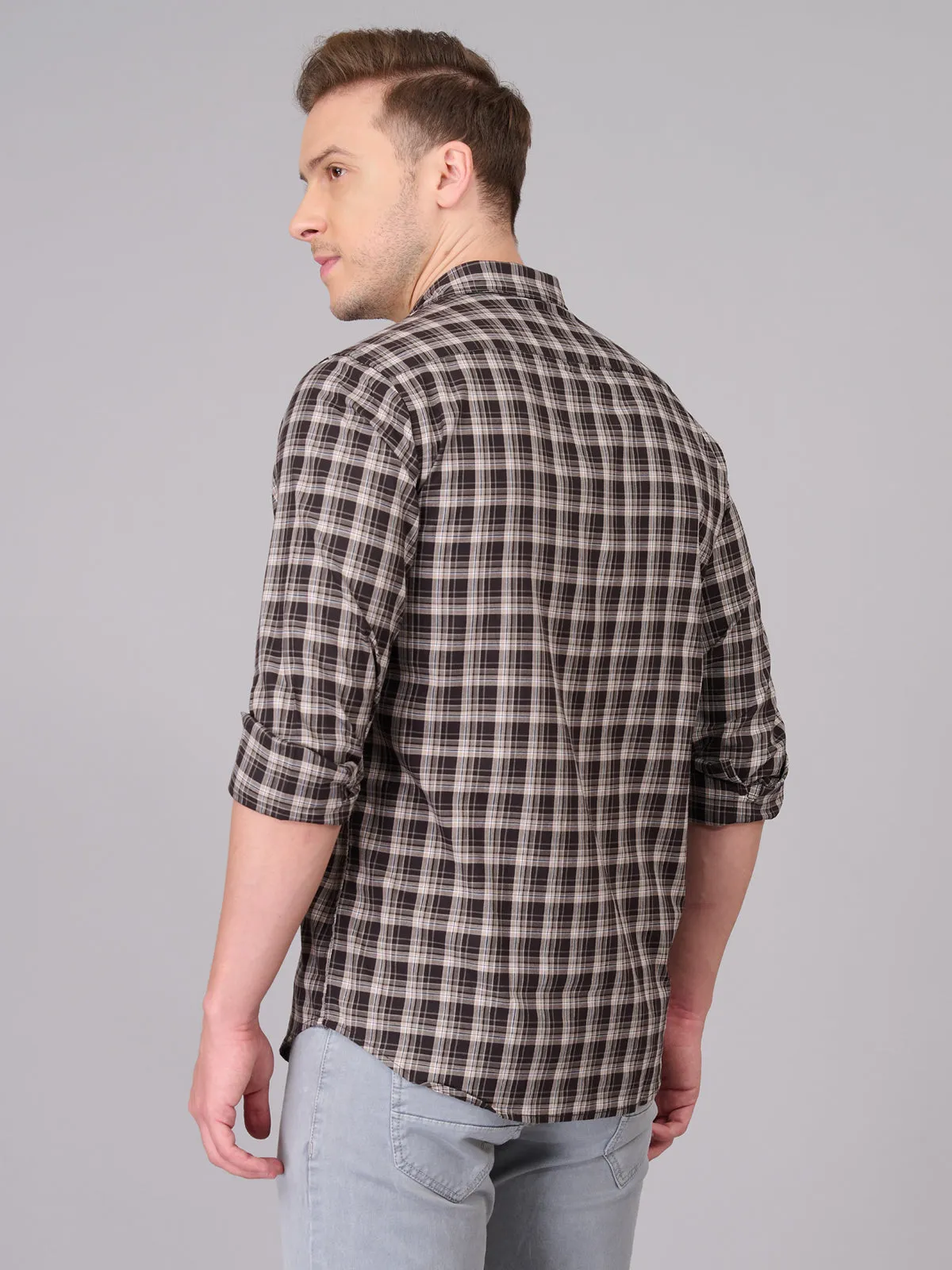 Men Brown Checked Cotton Shirt (GBHM23ED03)