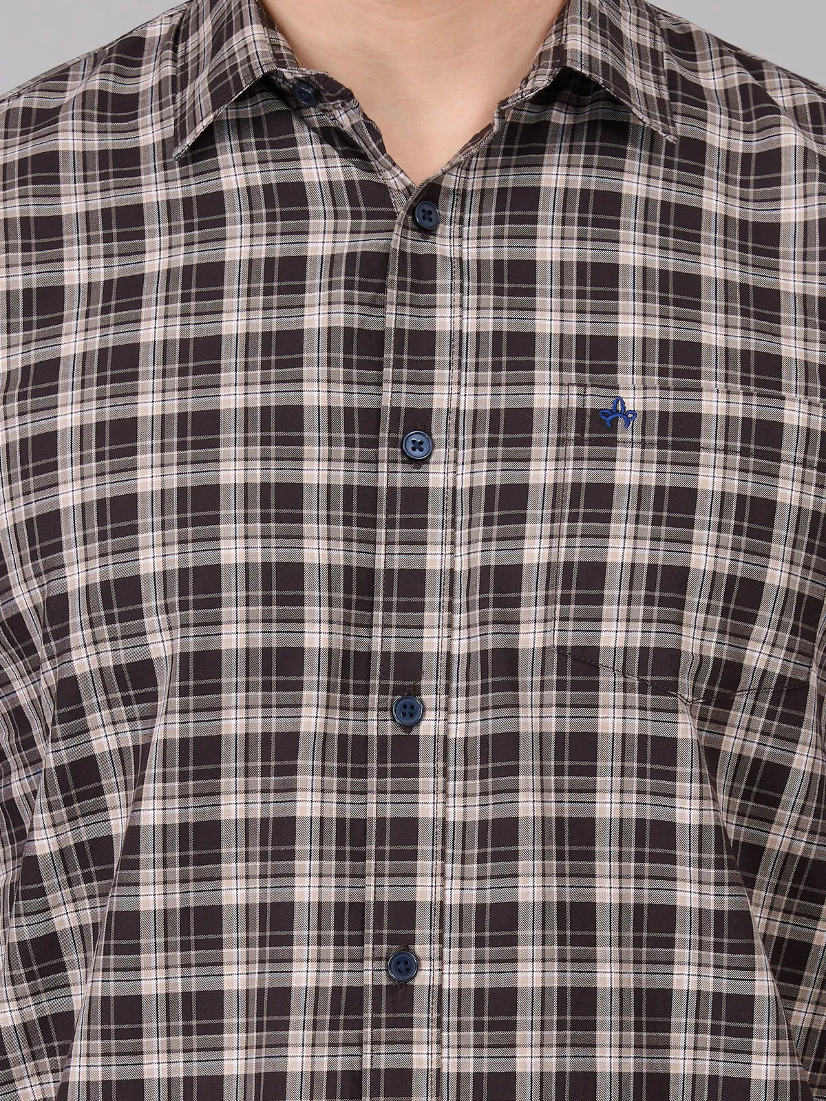 Men Brown Checked Cotton Shirt (GBHM23ED03)