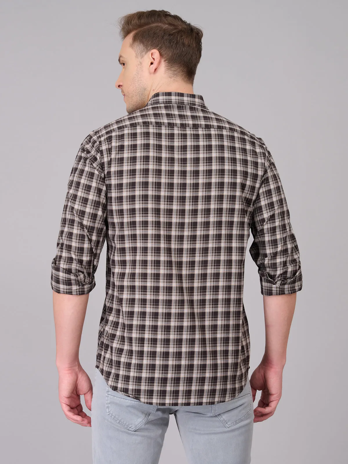 Men Brown Checked Cotton Shirt (GBHM23ED03)