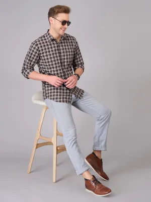 Men Brown Checked Cotton Shirt (GBHM23ED03)