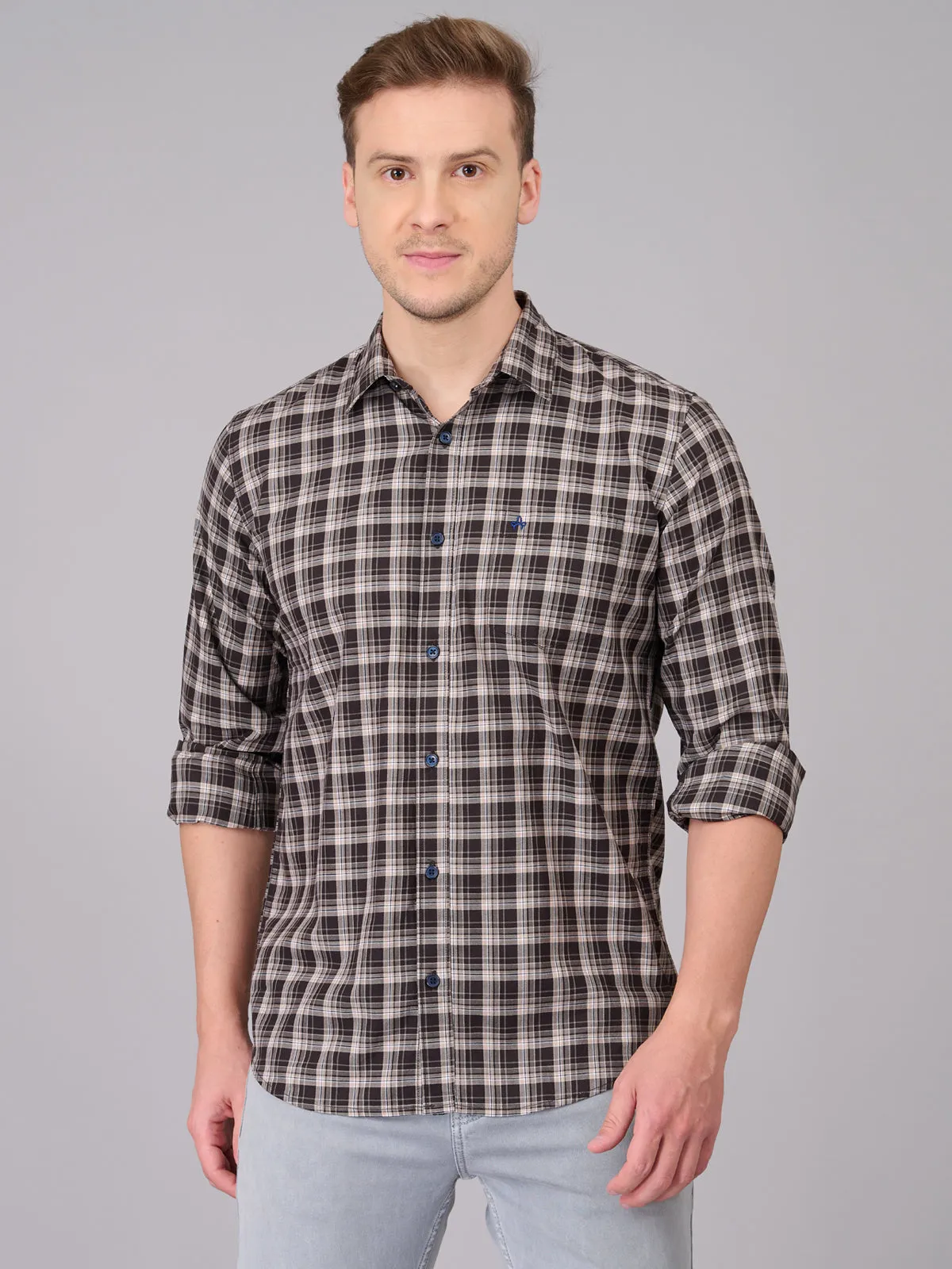 Men Brown Checked Cotton Shirt (GBHM23ED03)